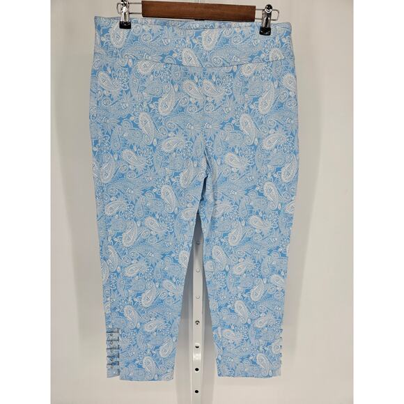 Attyre New York Women's Blue Paisley Mid Rise Rayon Slim Leg Pants Size 12 - Picture 1 of 4
